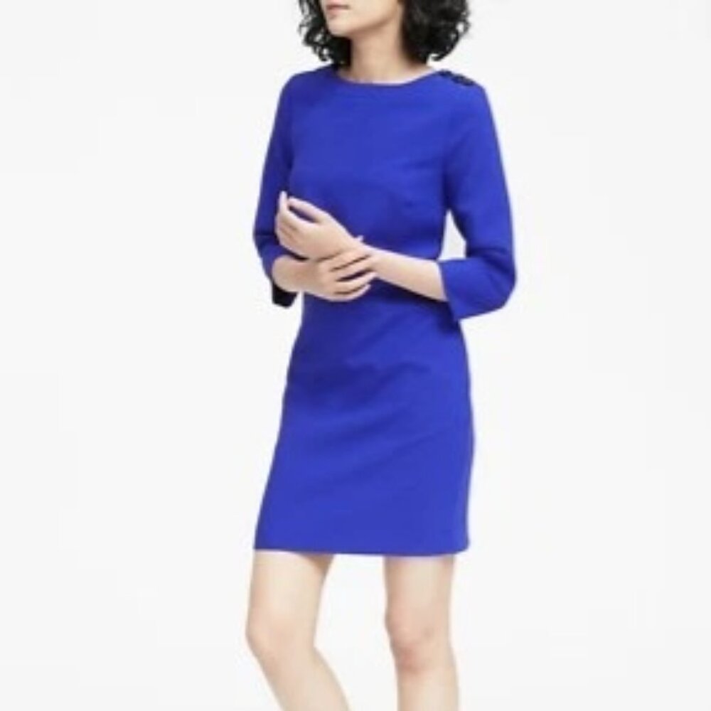 Nwt Banana Republic Button-Shoulder shift dress bright Blue SIZE 8 Office Sheath